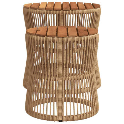 vidaXL Záhradné bočné stolíky s drevenou doskou 2 ks béžové polyratan 